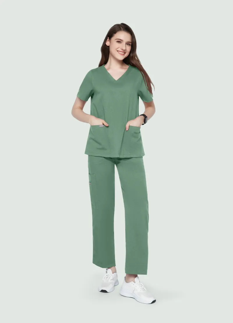 COMENII StyleFlex 10-Pocket Essential Scrub Set in moss green color