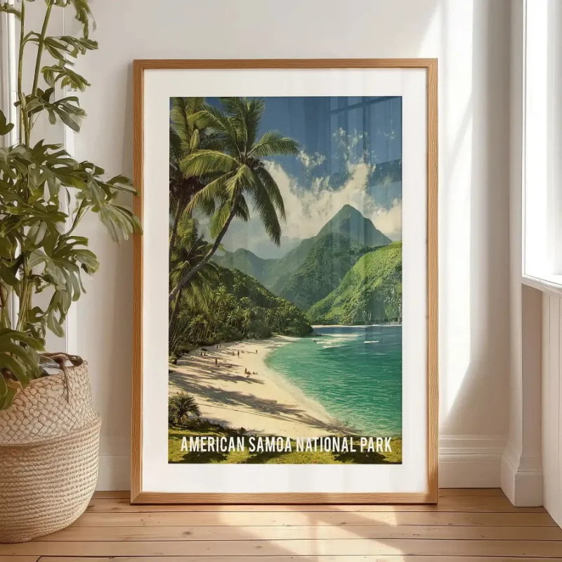 Wall Art Set American Samoa National Park Print showing tropical palm and seashore scene