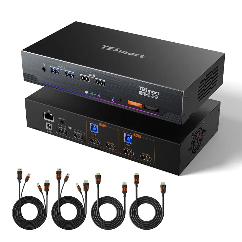 TESmart HDMI 2.1 Dual 4K144Hz KVM Switch Gaming Dock for 2 PCs and 2 Monitors