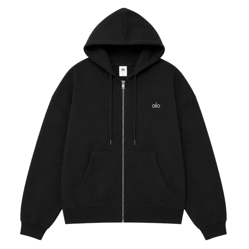 AfewVibe Alo Yoga Accolade Black Zip Up Hoodie in oversized fit