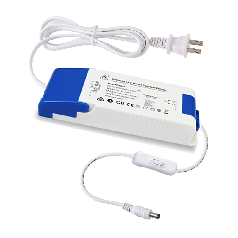 AIBOO 12VDC 20W Traic Dimmable Power Supply showing a black transformer with US plug