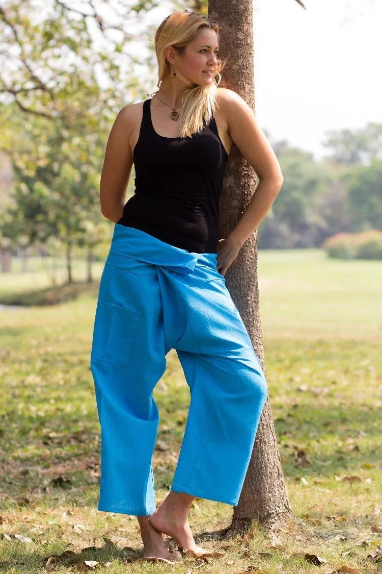 Hippie Pants Sky Blue Fisherman Pants, adjustable wrap-style cotton pants