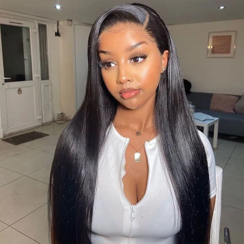 Megalook 13x4 Lace Frontal Brazilian Straight Wig with pre-plucked hairline