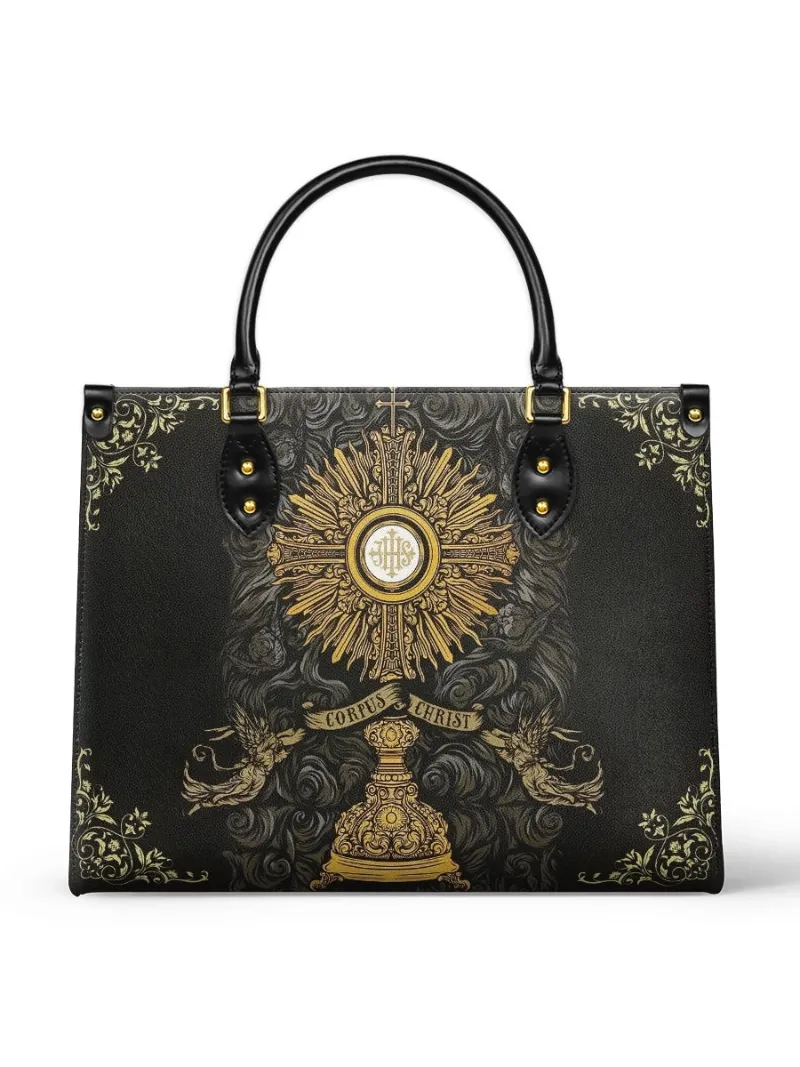 Catholight The Corpus Christi Elegance Leather Bag with monstrance and golden rays