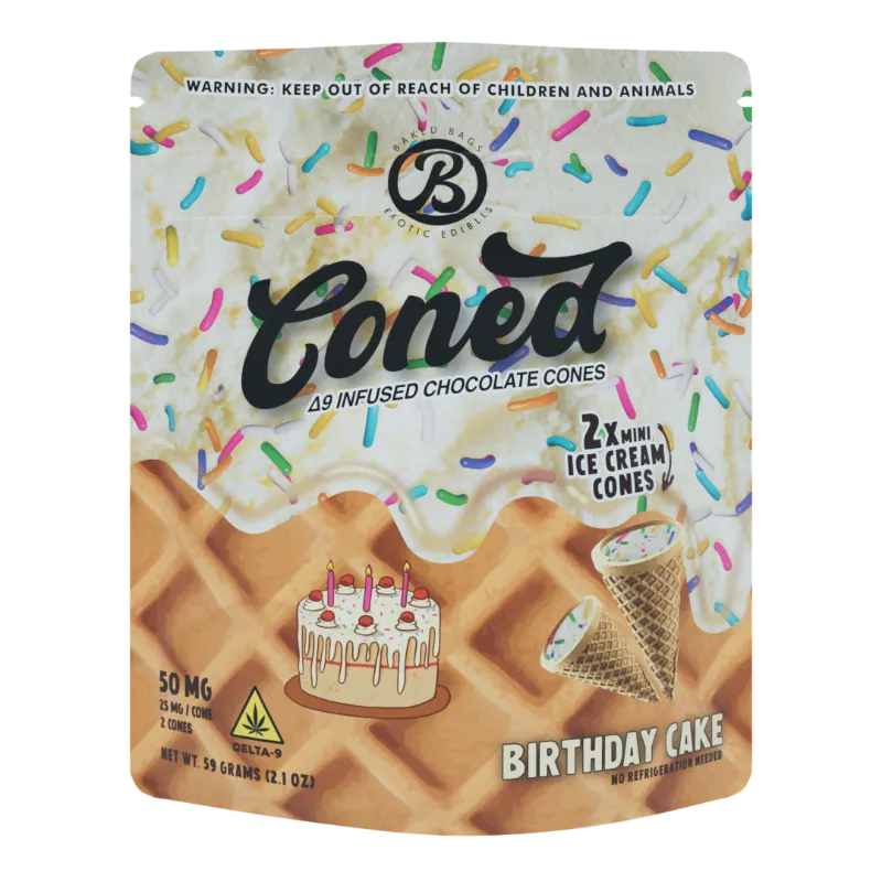 Baked Bags CONED Birthday Cake 2-Pack, two mini chocolate waffle cones
