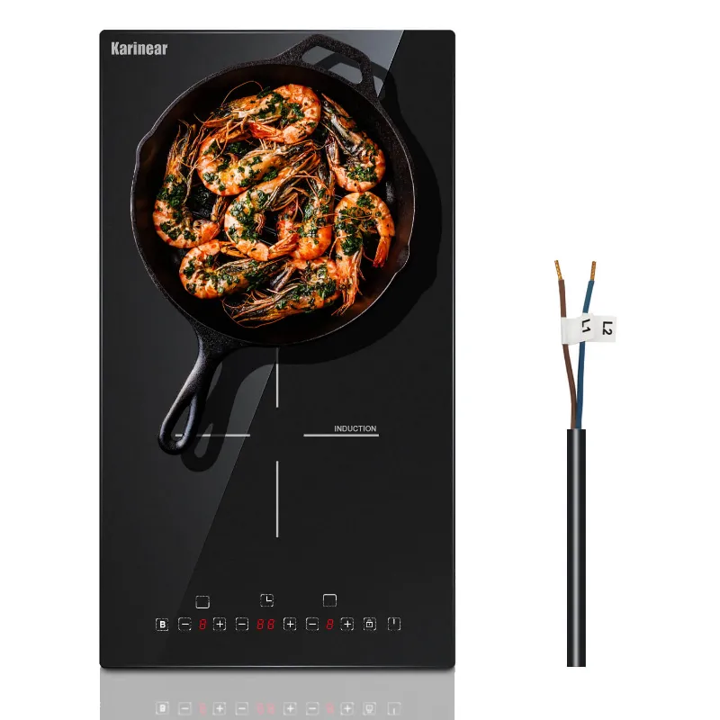 Karinear Appliances 12 Inch 2 Burner Drop In Induction Cooktop, black glass surface with touch controls