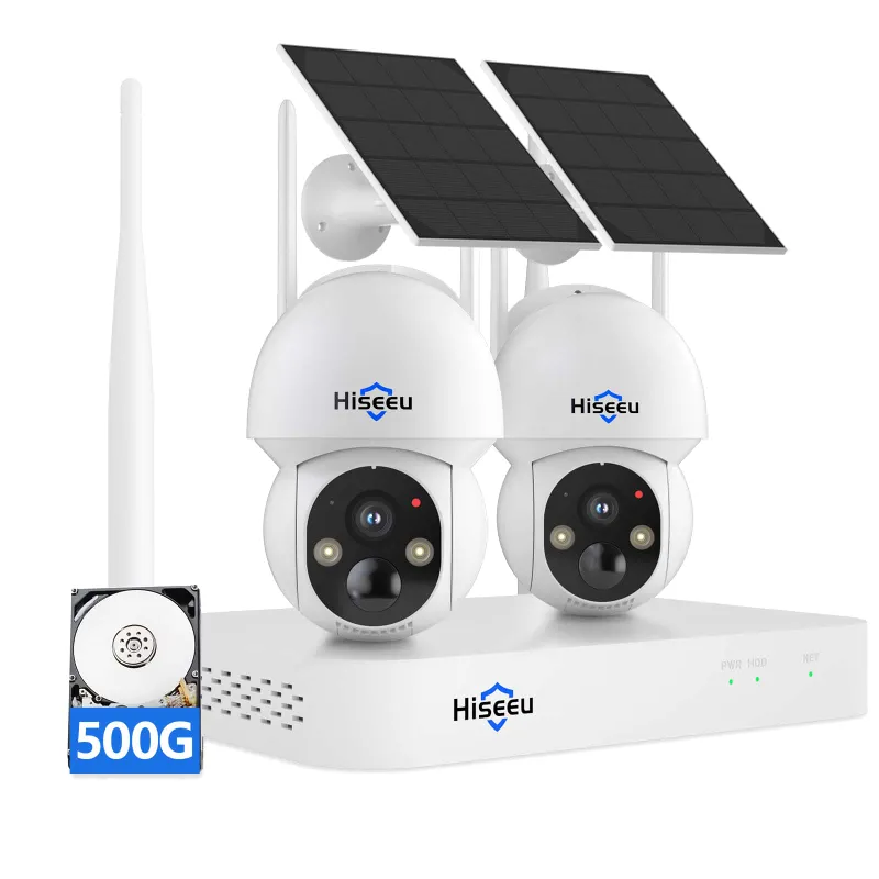 Hiseeu 4MP Solar-Powered Wireless PTZ 360° View Security Camera System with NVR