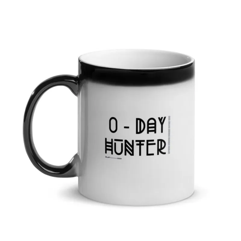 MyHackerTech 0 - Day Hunter Glossy Magic Mug appearing black, ready to reveal design