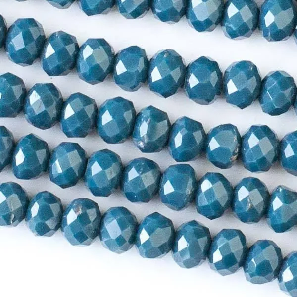 Cherry Tree Beads Crystal 4x6mm Opaque Atlas Blue Faceted Rondelle Beads on an approximate 15.5 inch strand