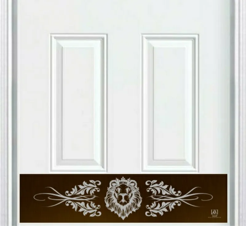 Deck the Door Decor Lion's Den Engraved Door Kick Plate with majestic lion and scrollwork design