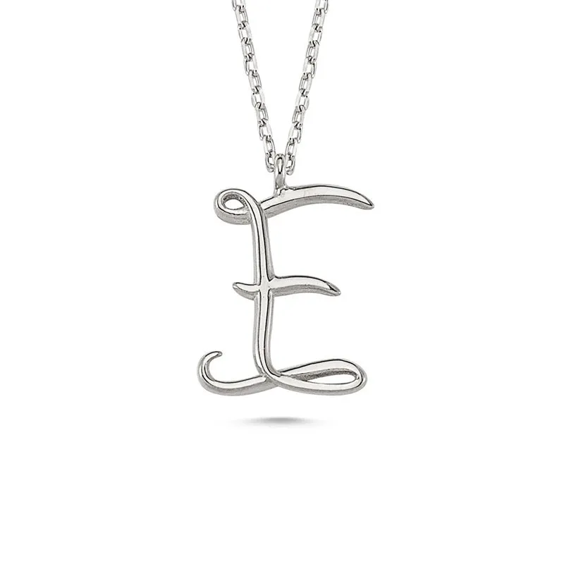 Amorium Jewelry E Letter Mini Initial Silver Necklace with flat E pendant on delicate chain