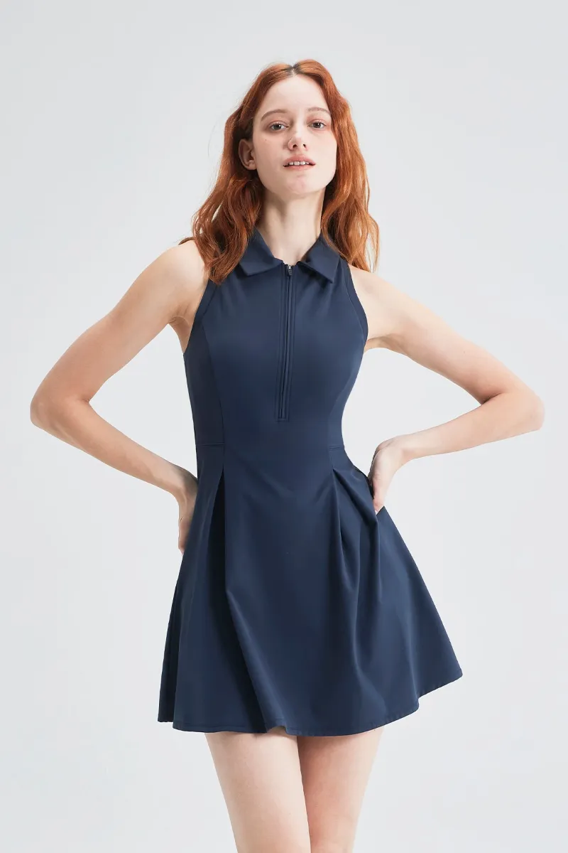 SALTUM Collared Zip-Up Tennis Dress with classic collar and front zipper detail