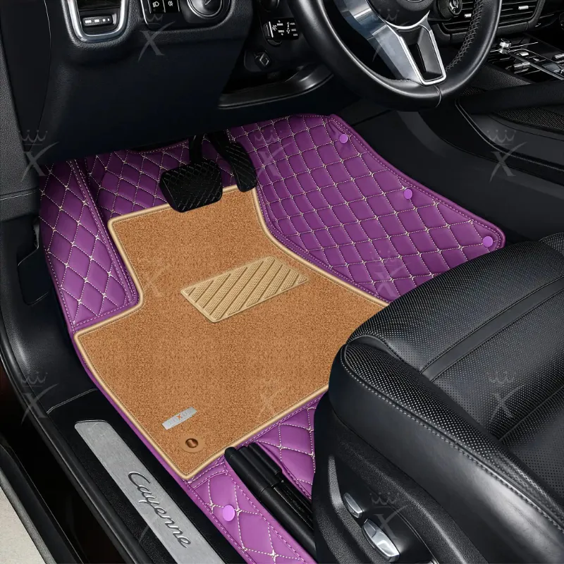 Luxus Car Mats Lavender Purple & Beige Top Carpet floor mats showing purple diamond-stitched base and beige top carpet