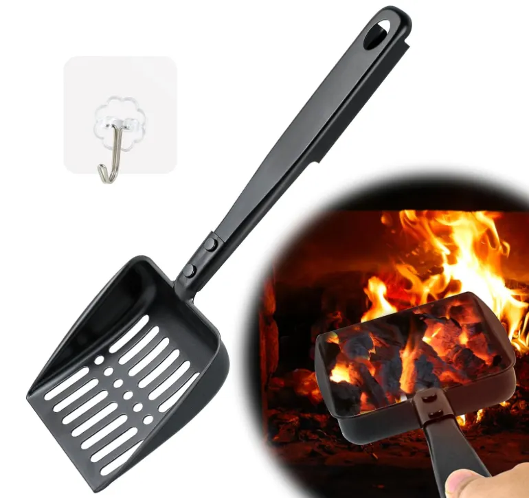 GrillPartsReplacement 13 inch Hollow Out Fireplace Ash Sifter Metal Coal Shovel with hook