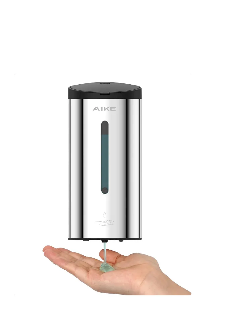 AIKE Automatic Liquid Soap Dispenser Stainless Steel, Large Capacity 25 Fl Oz/750ml, Model AK1205E, brushed metal touchless dispenser