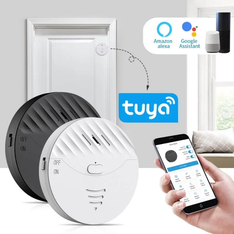 Wsdcam Smart Tuya WiFi Vibration Door & Window Alarm, compact white sensor with adhesive backing