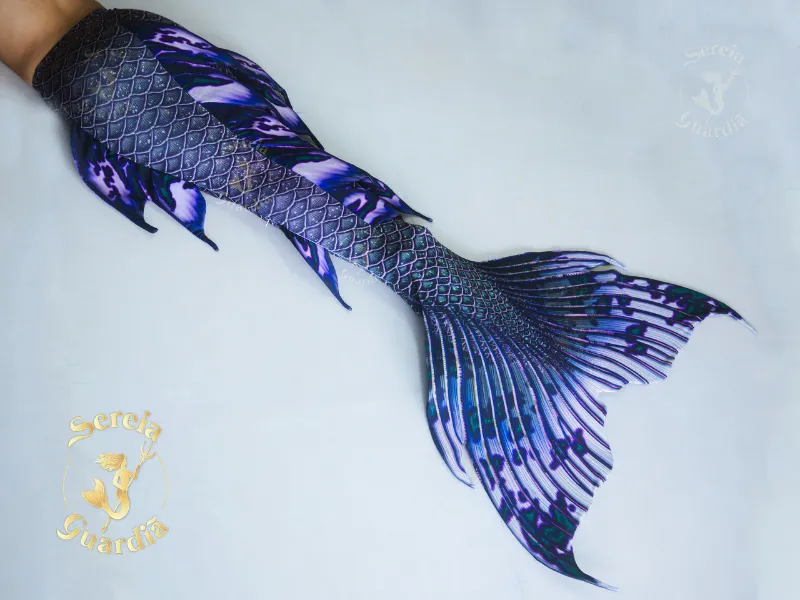 Sereia Guardiã Iconic Collection Guardian Mermaid tail Maya, a realistic swimmable fabric mermaid tail with vibrant print