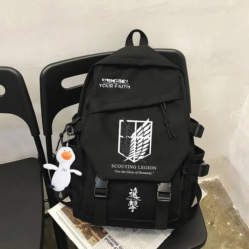 Animeancy Attack On Titan Backpack nylon rucksack with pendant charm