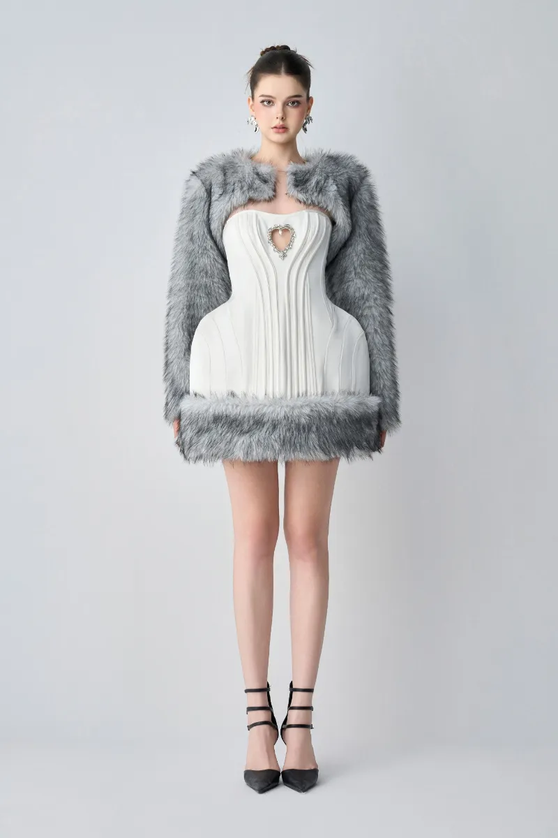 Kalisa Elodia Couture Dual Style With Mini Dress And Cropped Faux Fur Jacket