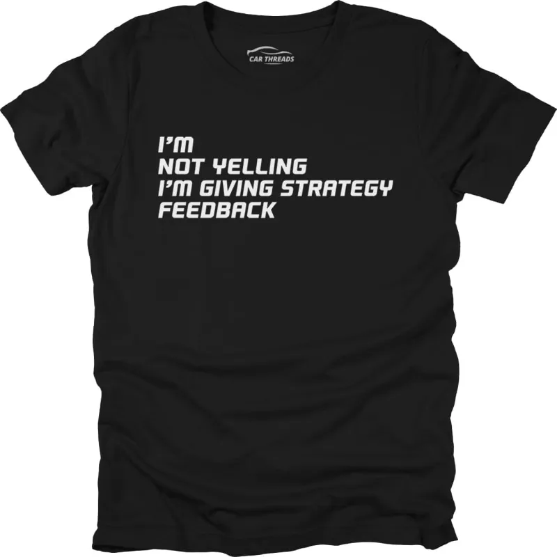Car Threads I'm Not Yelling T-shirt with a humorous graphic print on a plain background