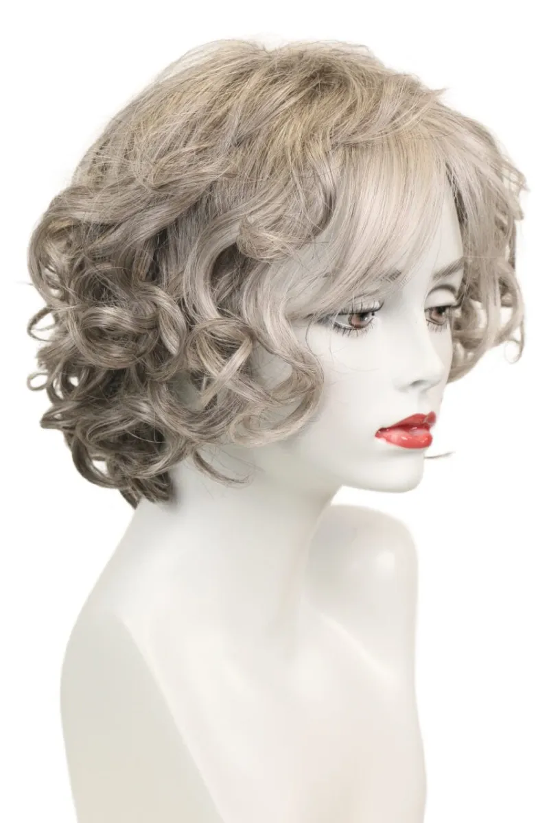 Godiva's Secret Wigs Large Nora Wig Silver Stone curly mid-length style with bangs