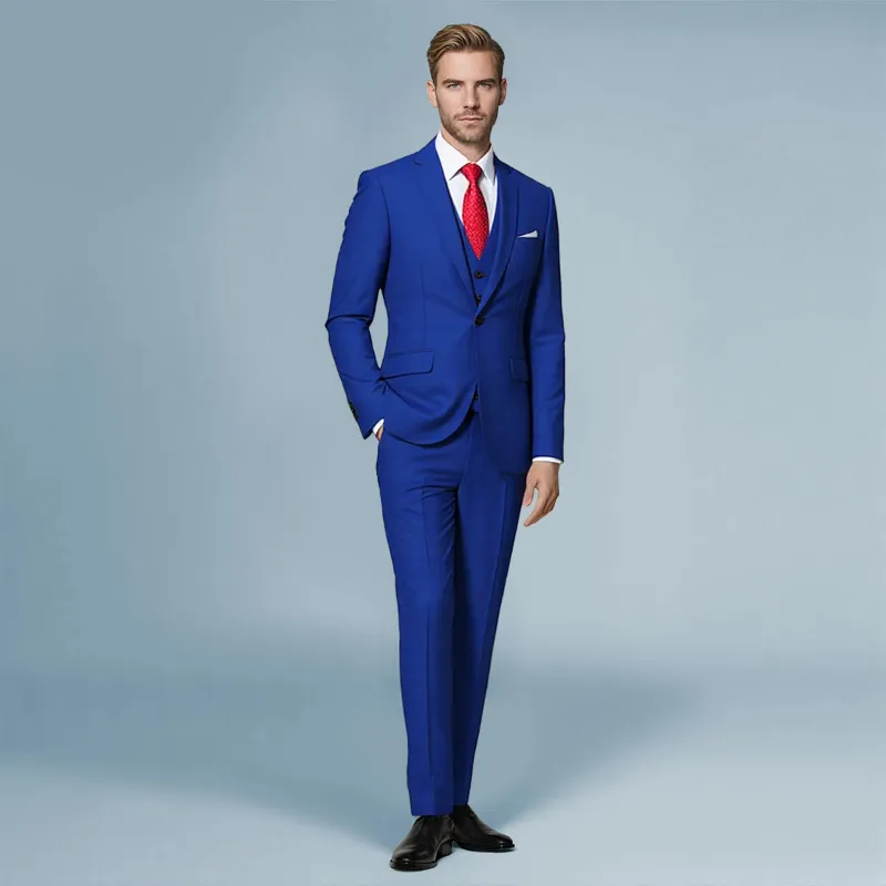 Cloudstyle 1829 Series 3-Piece Slim Fit Solid Color Jacket Smart Wedding Formal Suit Blue, front view
