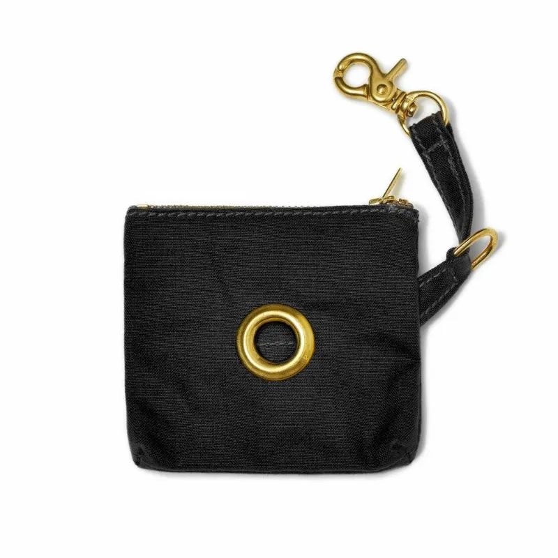 Found My Animal Black Waxed Cotton Canvas Poop Bag Pouch with brass hardware