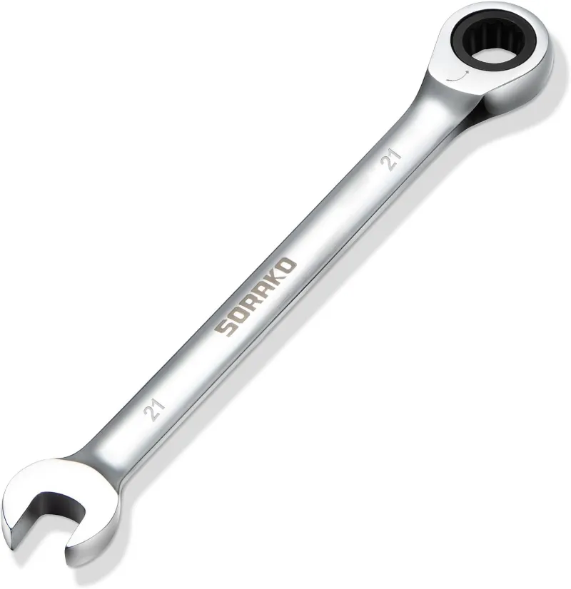 HYCHIKA SORAKO 21mm Ratcheting Combination Wrench with 72-tooth mechanism and chrome finish for wheel bolts