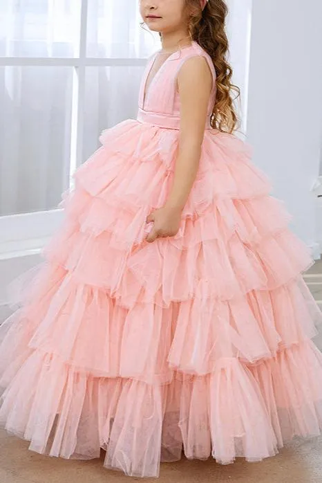 Wehilion Applique Lace Tulle Flower Girl Dress wedding pageant gown