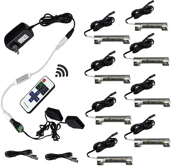 AIBOO LED Under Cabinet Showcase Lights Kit 8 glass clip lights with RF remote for shelf back side lighting