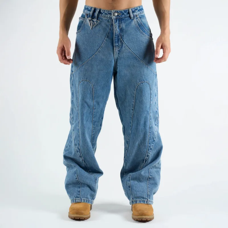 ARNTREAL Arncore Pant Blue in heavy blue denim with logo cutout details and custom hardware