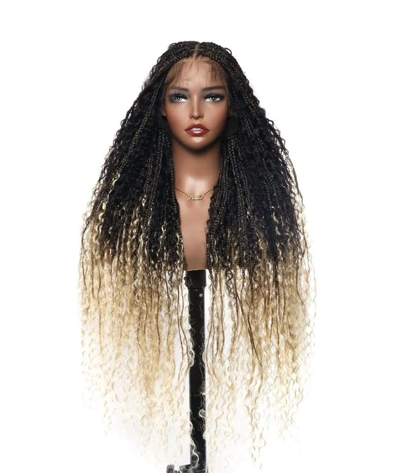 Jaliza Diane's Pre bleached Human Hair Lace Ombre Boho Box Braided Wig in extra full density