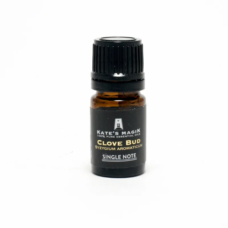 Kates Magik Clove Essential Oil bottle with amber glass and dropper cap