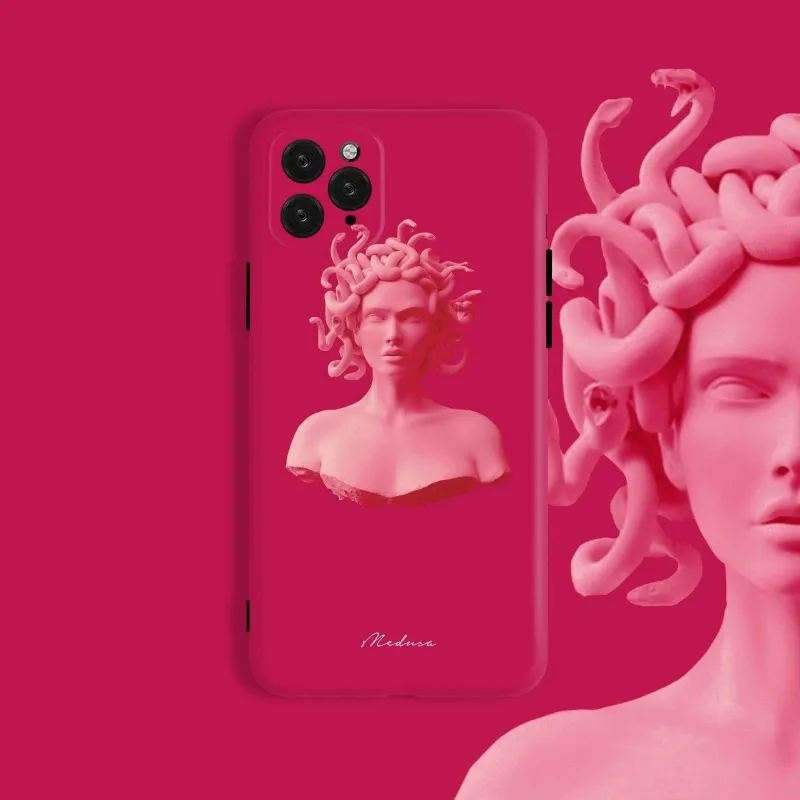 Techypop Neon Medusa Silicone Shockproof Protective Designer iPhone Case showing bright neon Medusa pattern