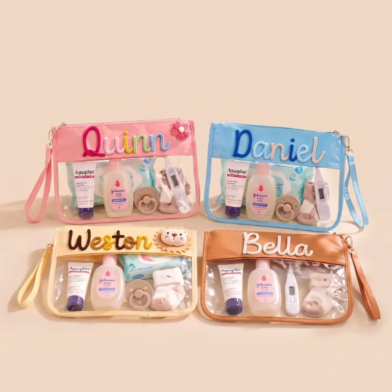 MamaRaya Personalized Baby Organizer Pouch with raised yarn name detail