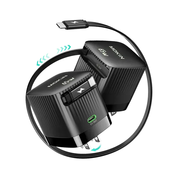 MOKiN 65W Retractable GaN Charger with compact foldable design
