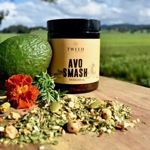 Tweed Real Food Avo Smash Dukkah wholesale jar with chickpea and pepita seasoning blend