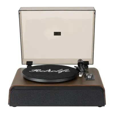 Retrolife High Performance Record Player with Built-in Stereo Speakers RT522 showing vintage-style all-in-one turntable with integrated spea