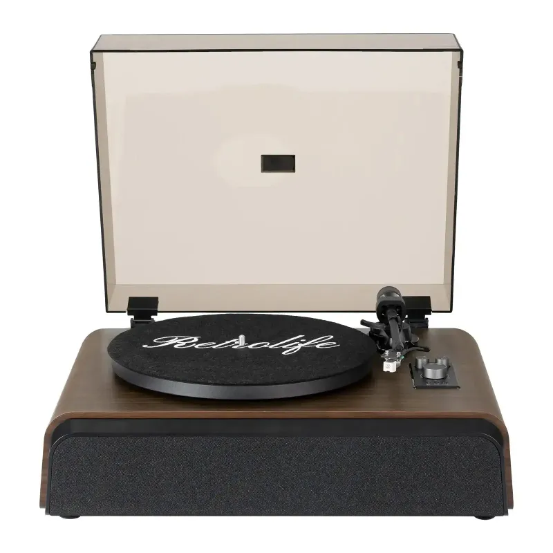 Retrolife High Performance Record Player with Built-in Stereo Speakers RT522 showing vintage-style all-in-one turntable with integrated spea