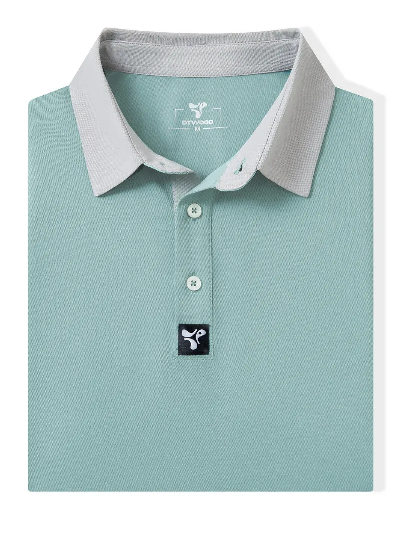 DTWOOO Men's Tech Pique Performance Polo in Beryl Green with moisture-wicking fabric