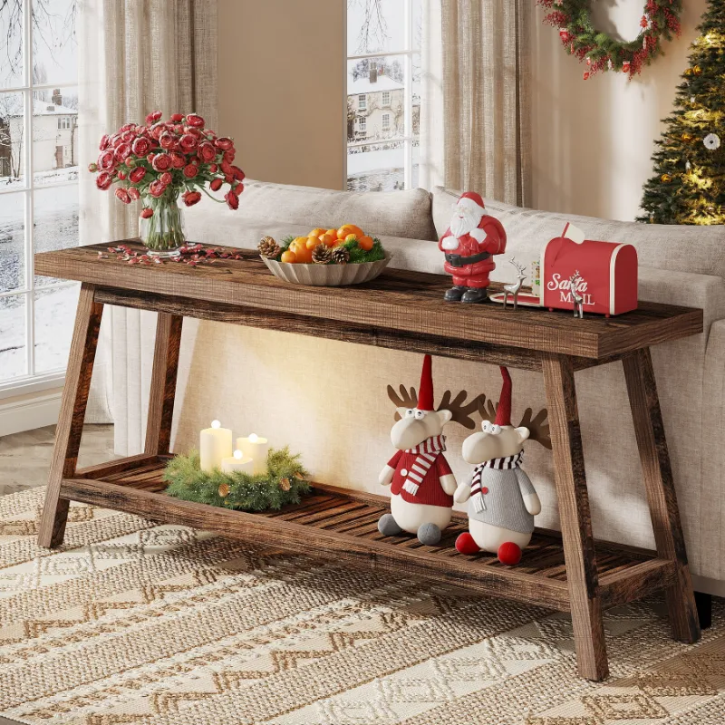 Tribesigns 70.9-inch farmhouse console table with trapezoid base and rustic wood finish