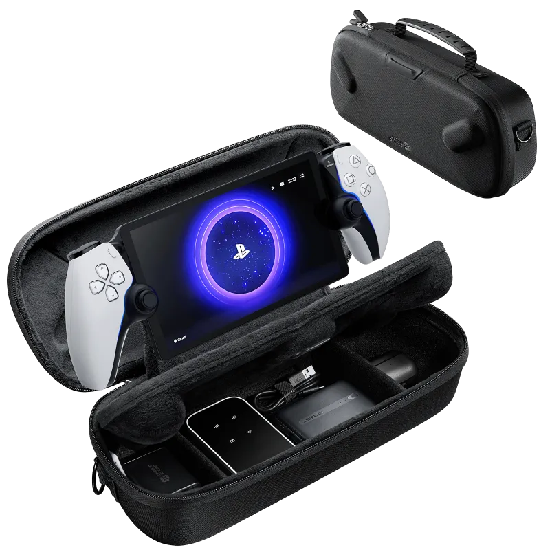 JSAUX Double-Decker Travel Supply Case for PlayStation Portal showing dual storage layers