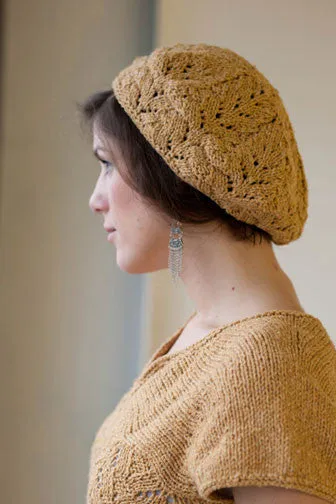 Kristen TenDyke Rasa beret, a lace knit hat in organic cotton