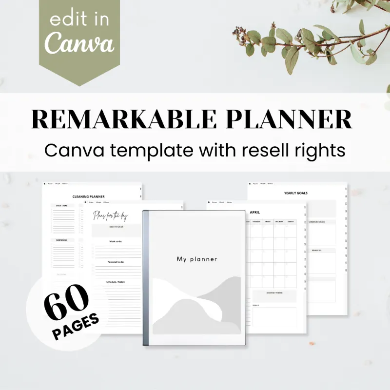 Purpose PLR reMarkable Planner Template, Canva document with editable planner pages