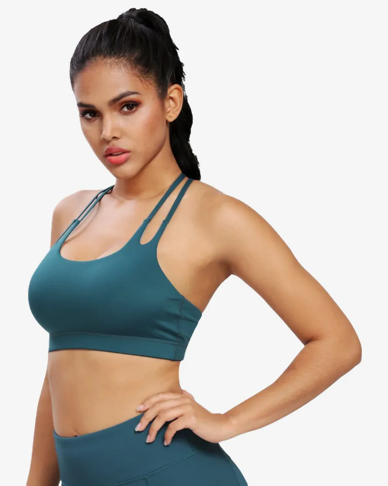 QUEENIEKE Light Support Double-T Back Wirefree Pad Sports Bra, back view