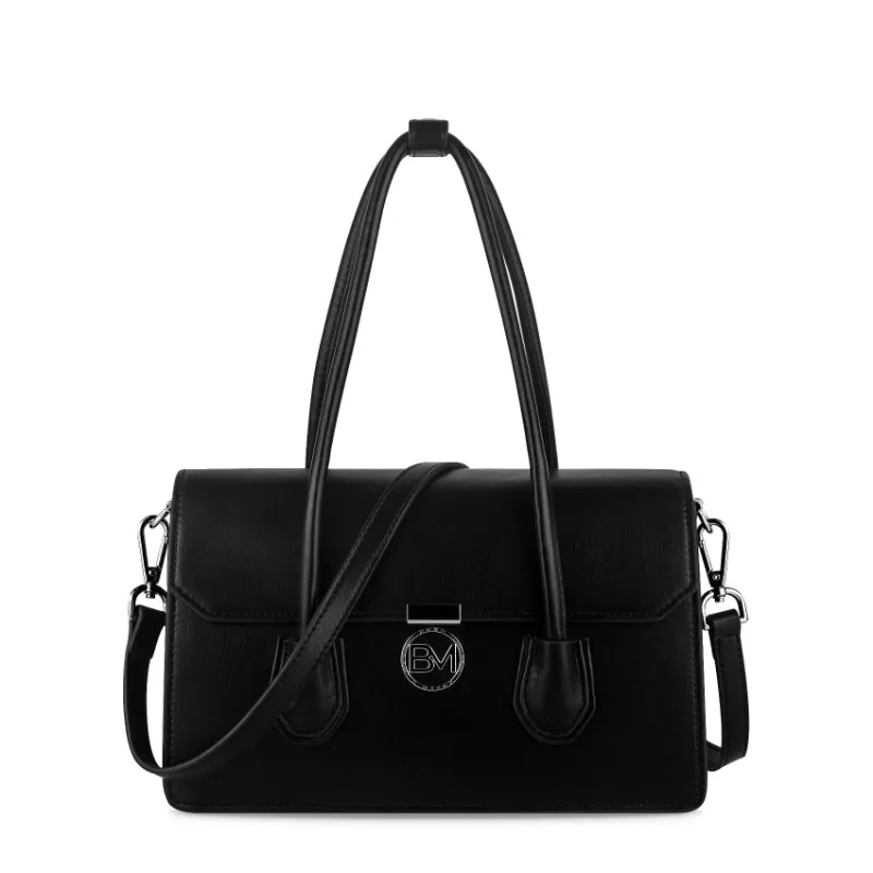 Bond & Mason The Aurelie Handbag shown with structured vegan leather body and silver-tone hardware