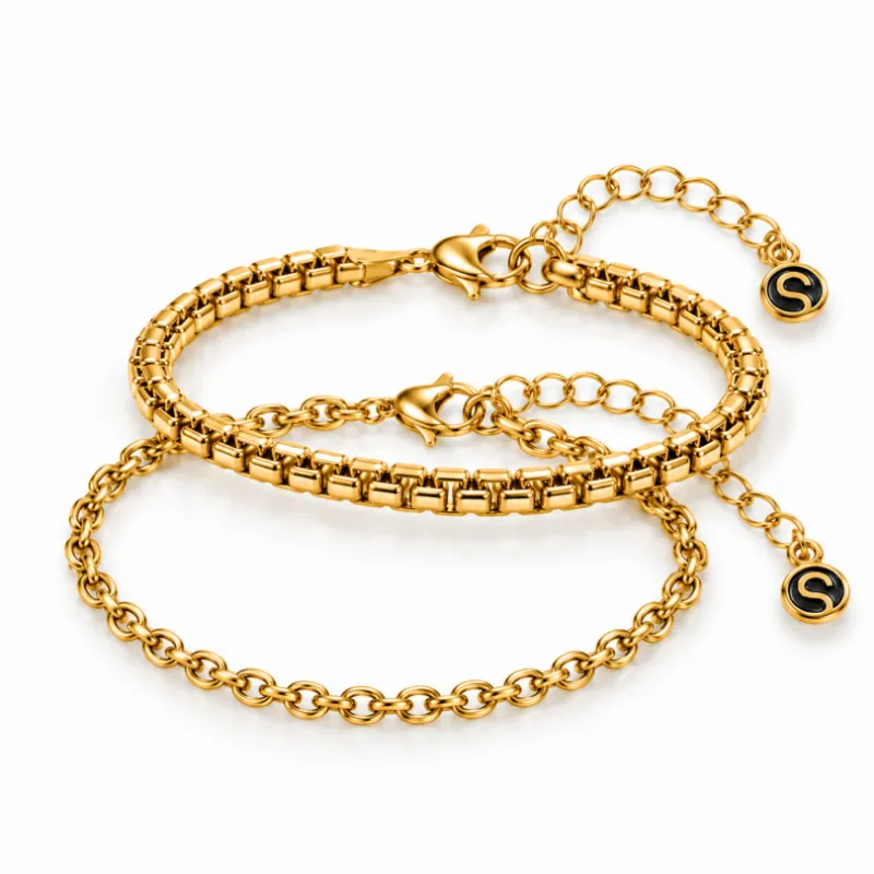 Sleek Fit Jewelry Dyad Stack Gold, two gold chain bracelets stacked side by side