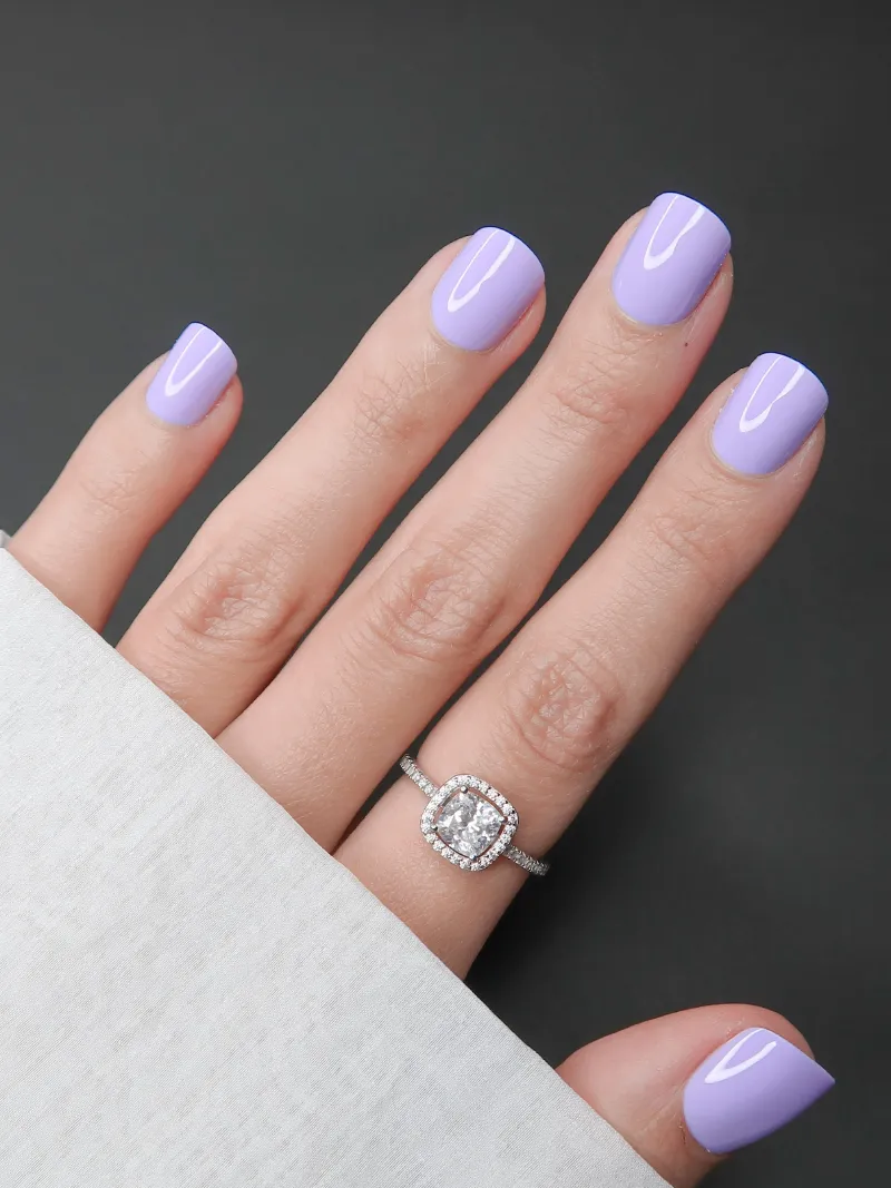 Roxy Nails Paris Calm Lavender press-on nails in pastel violet cream with extra-extra-short square round tips