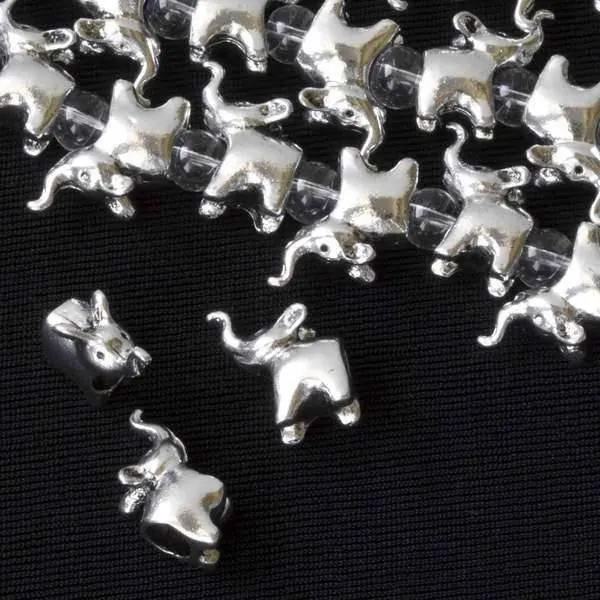 Cherry Tree Beads silver pewter large hole elephant beads on an 8 inch strand
