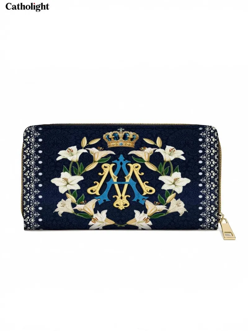 Catholight Crown Of Grace Leather Wallet Purse with Marian monogram and crown